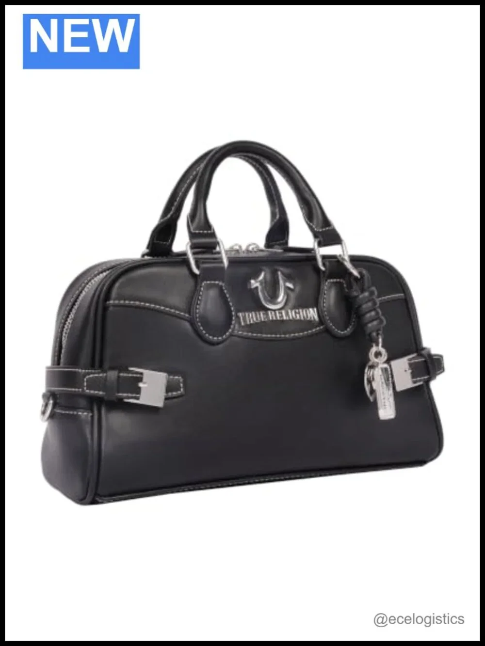 Faux Leather Belted Satchel Handbag with Detachable Crossbody Strap